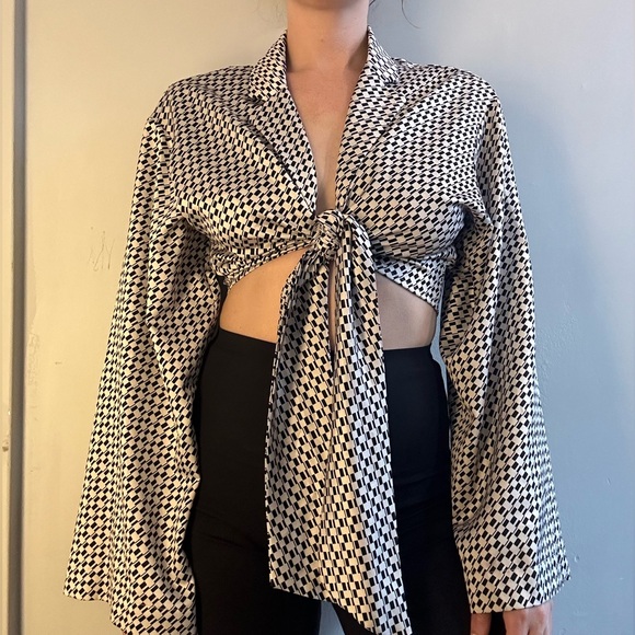 Dynamite Checkered Top with Tie - Picture 1 of 10